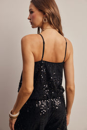 Afterglow Sequin Bubble Hem Cami in Black, photo 9