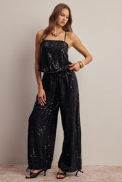 Afterglow Sequin Bubble Hem Cami in Black, photo 11