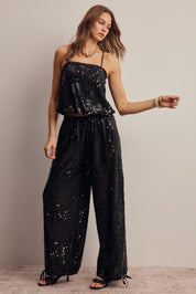 Afterglow Sequin Bubble Hem Cami in Black, photo 14