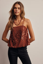 Afterglow Sequin Bubble Hem Cami in Brick, photo 1