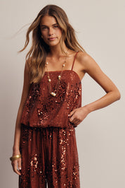 Afterglow Sequin Bubble Hem Cami in Brick, photo 10
