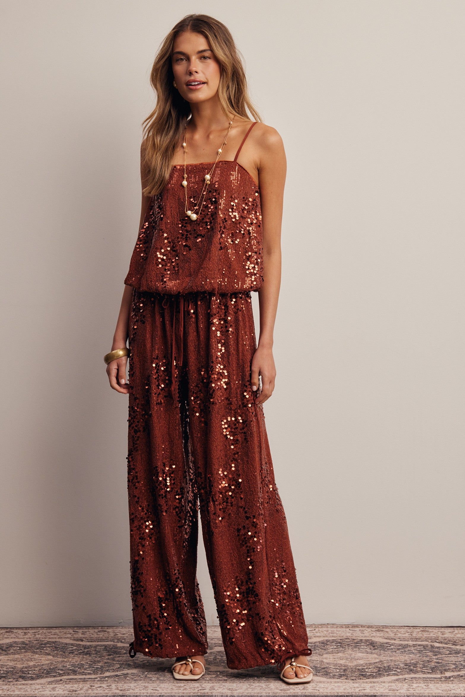Afterglow Sequin Bubble Hem Cami in Brick, photo 16