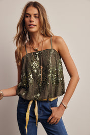 Afterglow Sequin Bubble Hem Cami in Olive, photo 5
