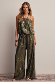 Afterglow Sequin Bubble Hem Cami in Olive, photo 16