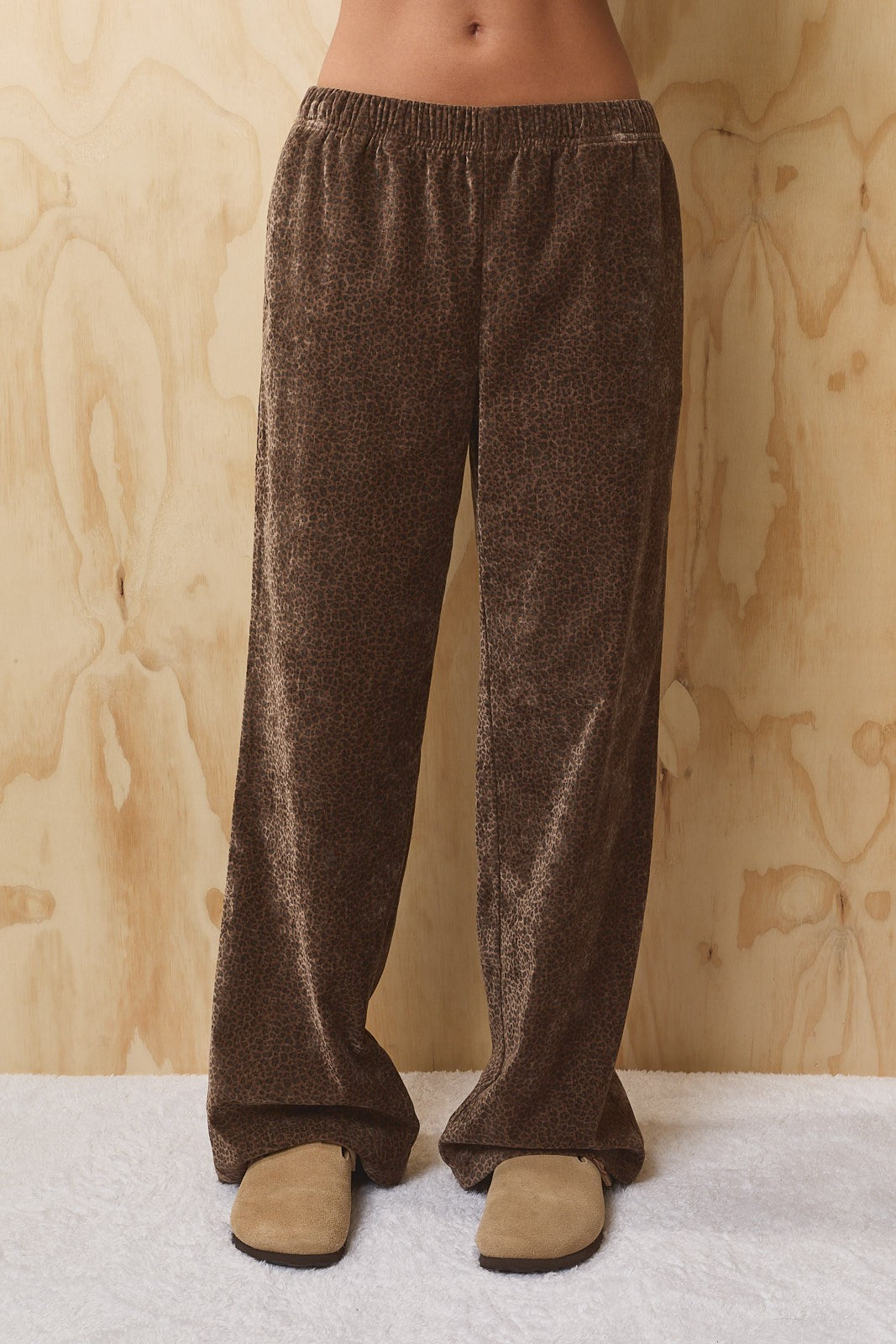 Afterhours Leopard Velour Pants - Brown Black Animal