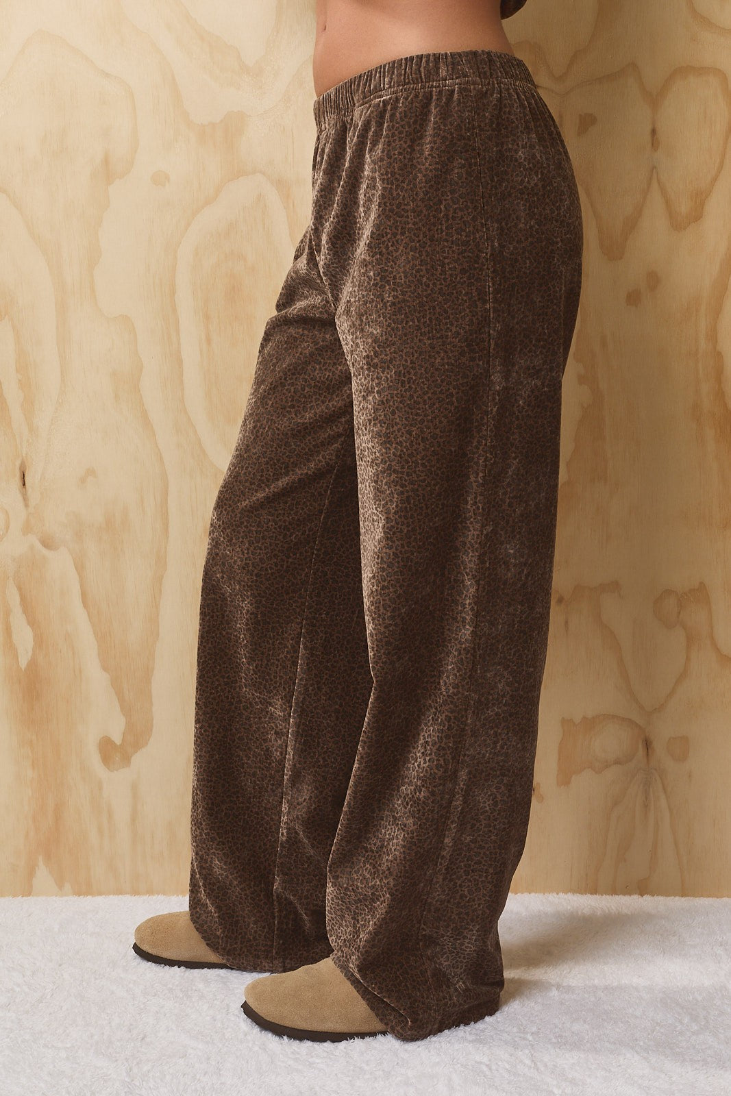 Afterhours Leopard Velour Pants - Brown Black Animal