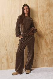 Afterhours Leopard Velour Pants - Brown Black Animal