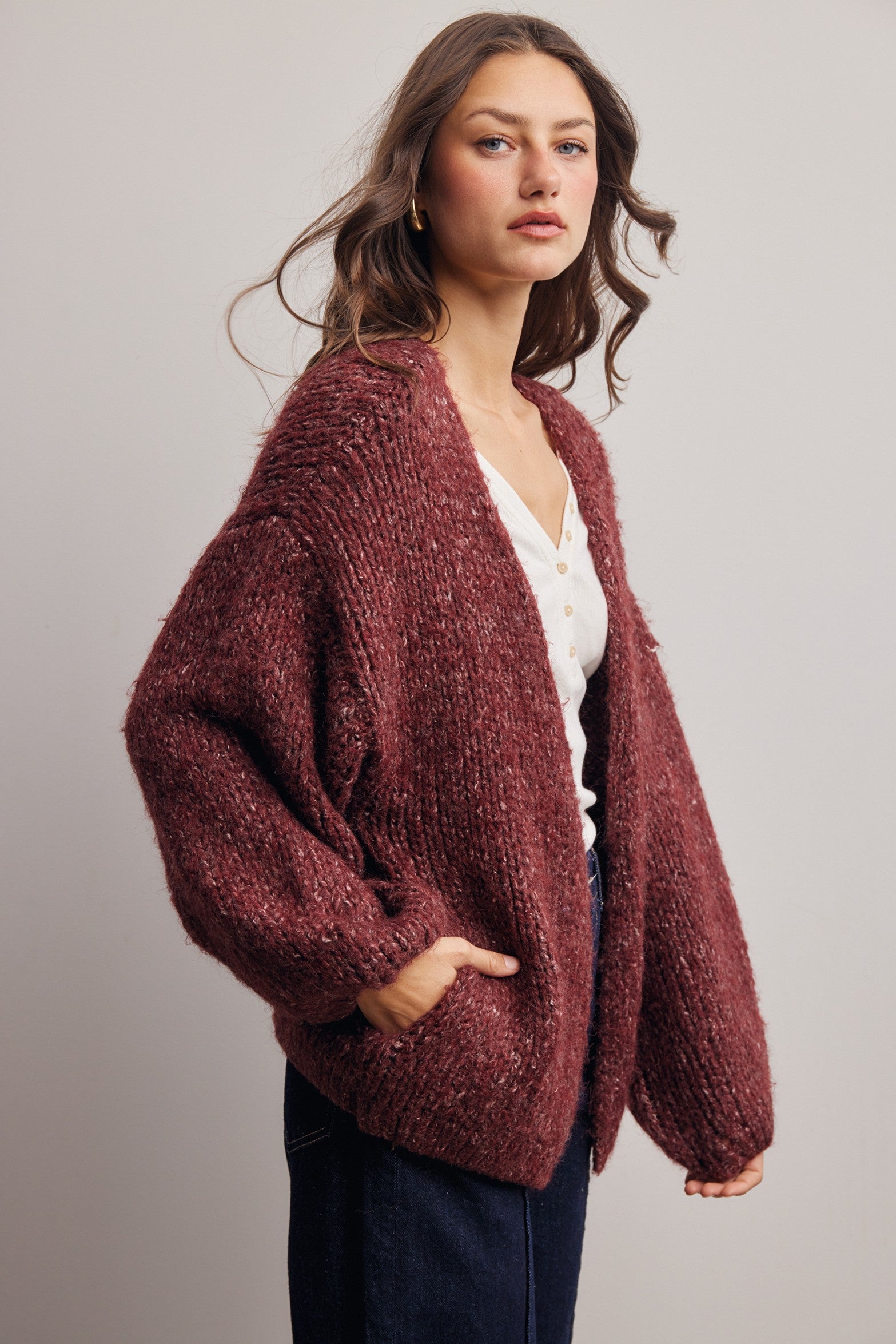 Alderhall Soft Knit Cardigan in Burgundy, photo 7