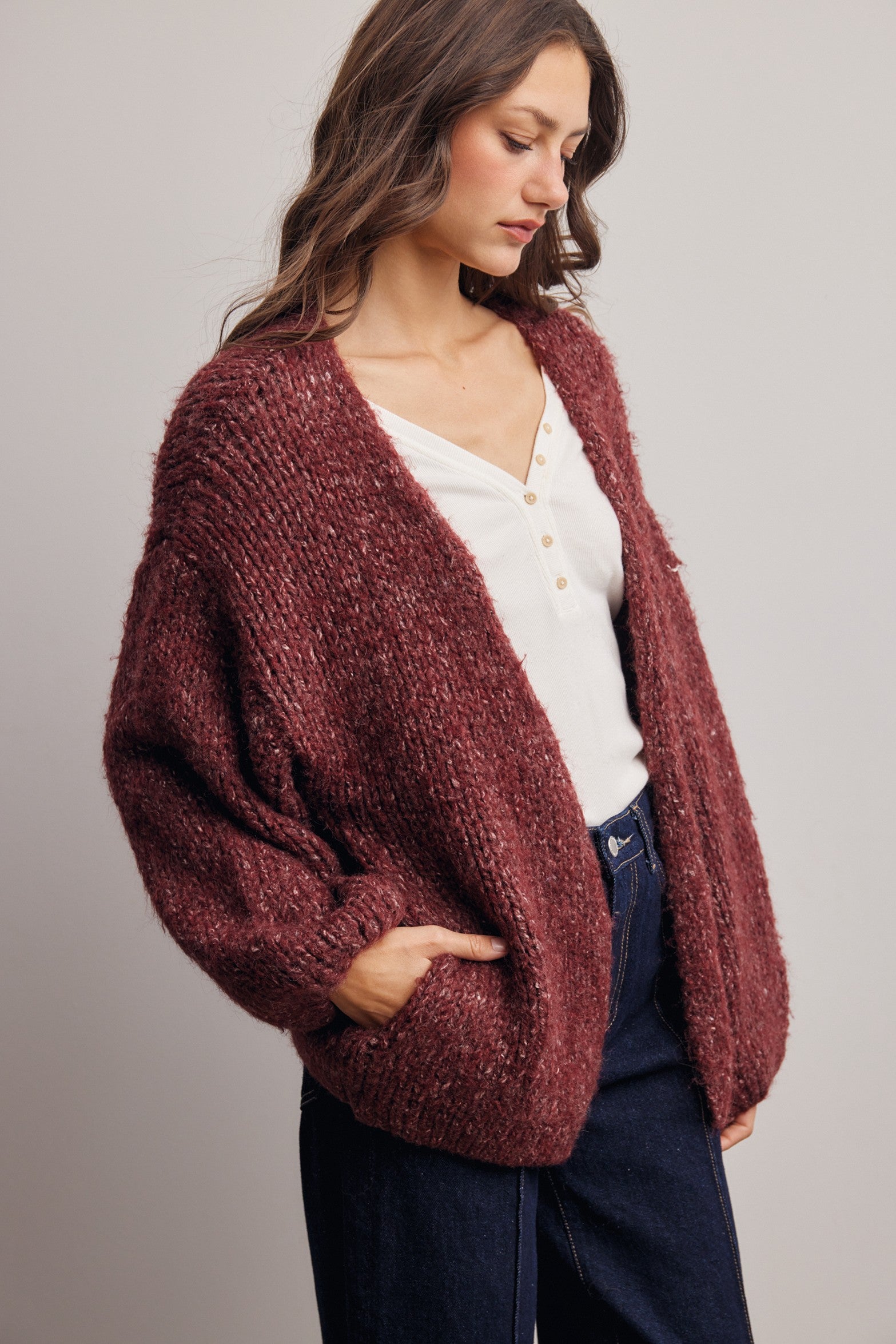 Alderhall Soft Knit Cardigan in Burgundy, photo 8