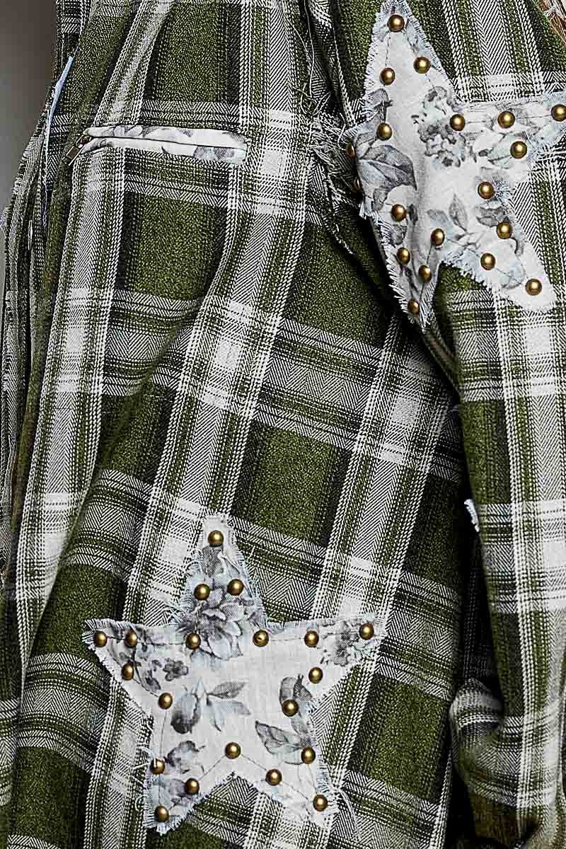 All Star Balloon Sleeve Button-Down Patchwork Shirt - Westly