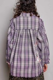 All Star Balloon Sleeve Button-Down Patchwork Shirt - Westly