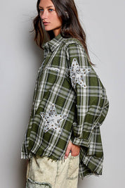 All Star Balloon Sleeve Button-Down Patchwork Shirt - Westly