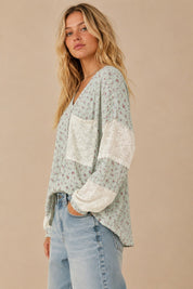 Almanac Floral Waffle Knit Lace Trim Top - Westly
