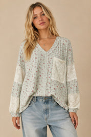 Almanac Floral Waffle Knit Lace Trim Top - Westly