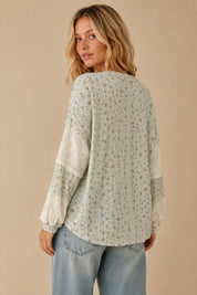 Almanac Floral Waffle Knit Lace Trim Top - Westly