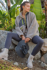 Alpine Club Contrast Trim Sherpa Jacket in Stone Taupe, photo 3