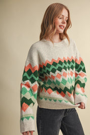 Alpine Mosaic Fuzzy Knit Sweater - Westly