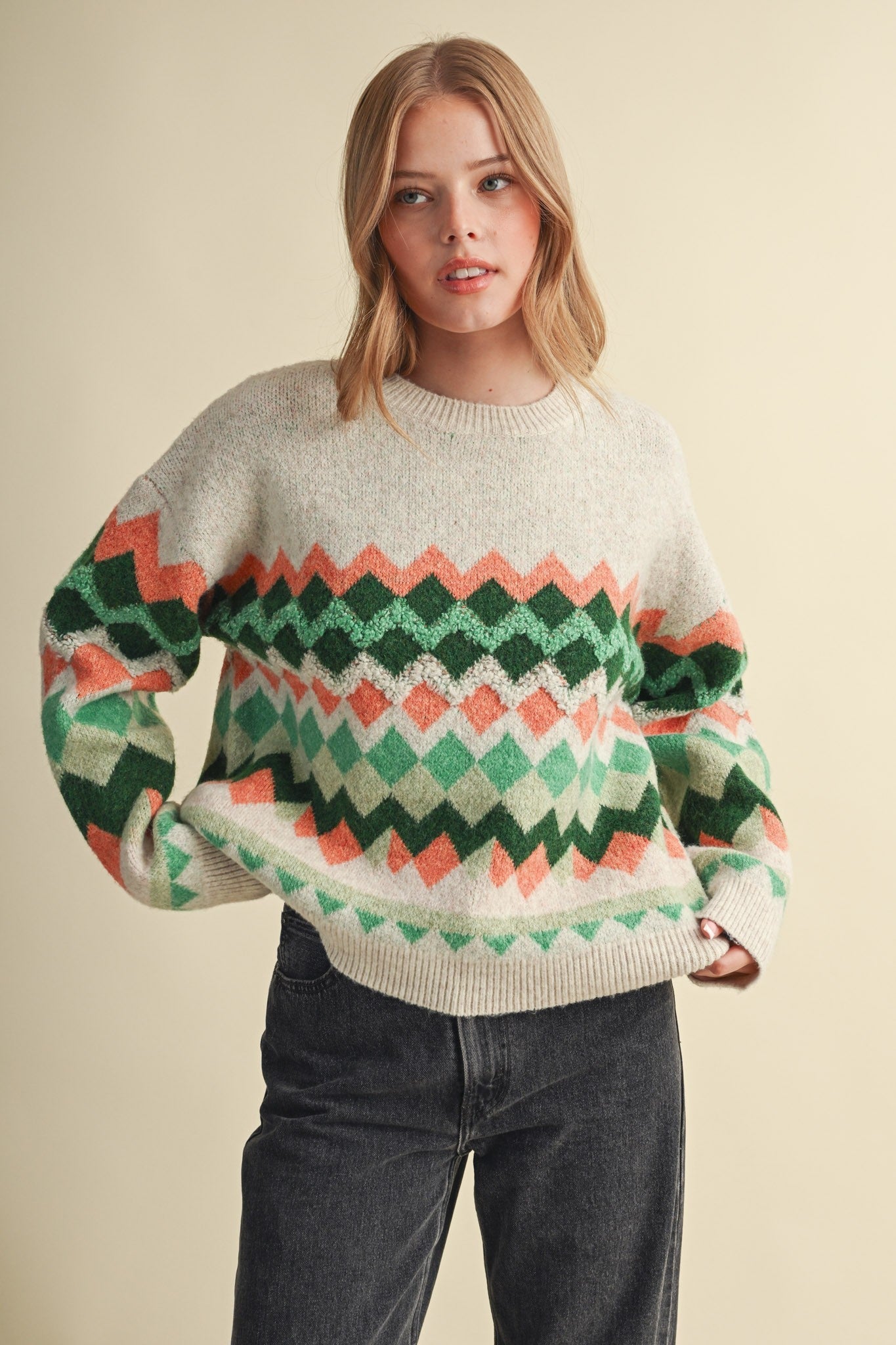 Alpine Mosaic Fuzzy Knit Sweater - Westly