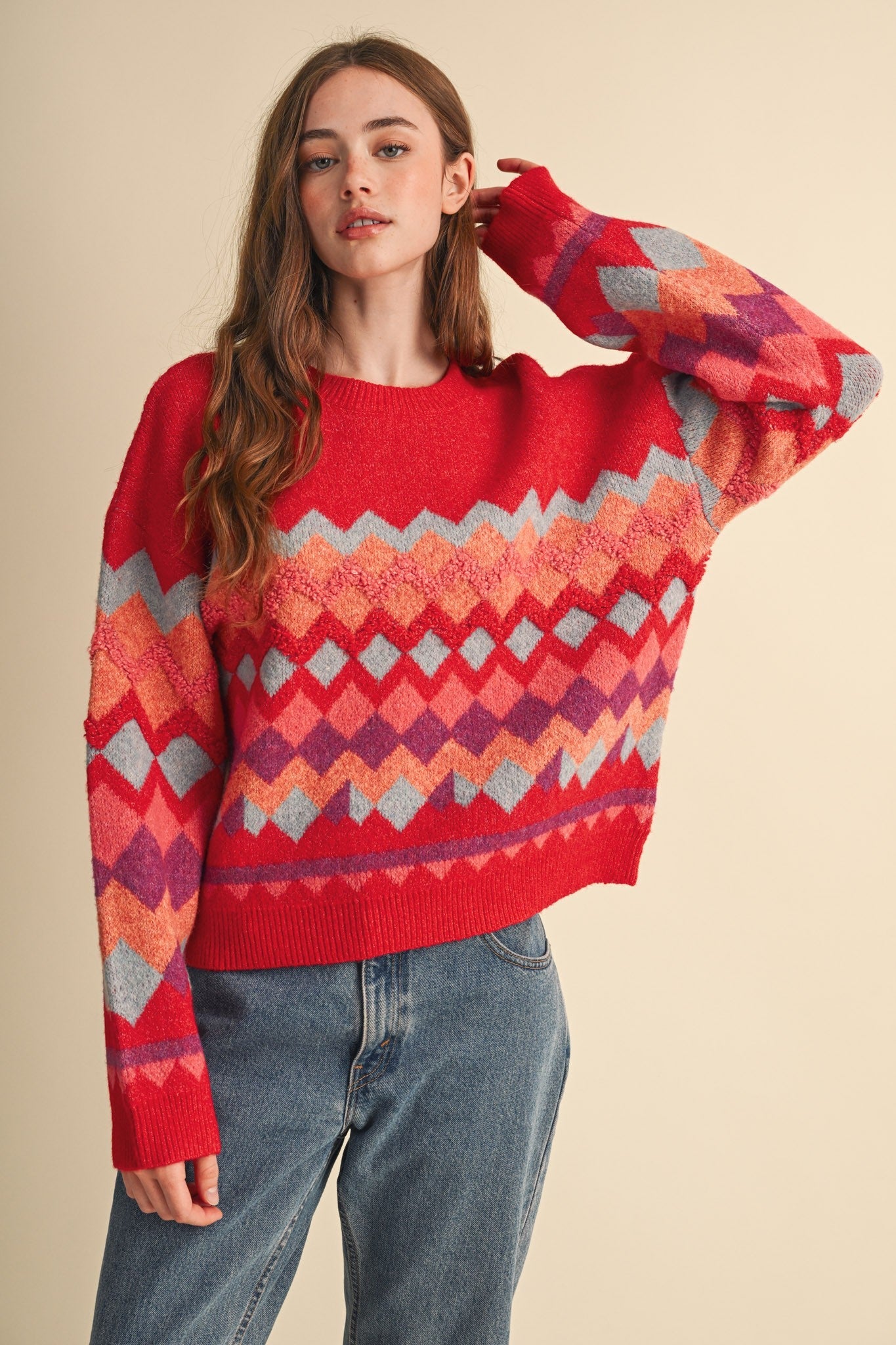 Alpine Mosaic Fuzzy Knit Sweater - Westly