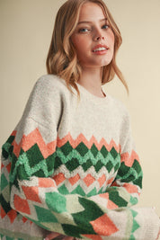 Alpine Mosaic Fuzzy Knit Sweater - Westly