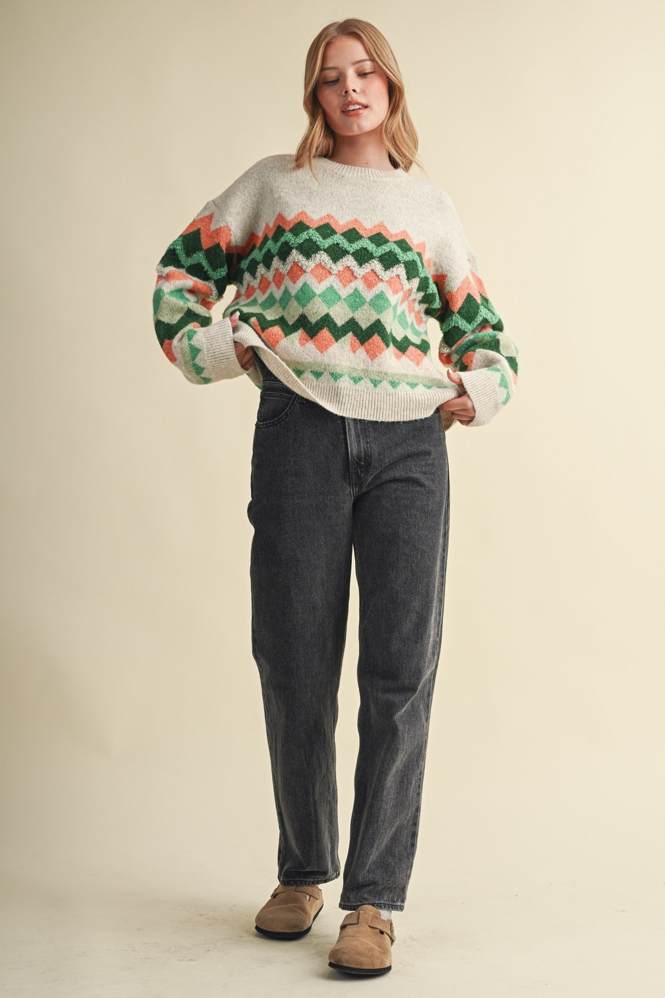 Alpine Mosaic Fuzzy Knit Sweater - Westly