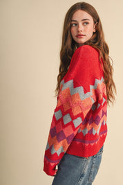 Alpine Mosaic Fuzzy Knit Sweater - Westly