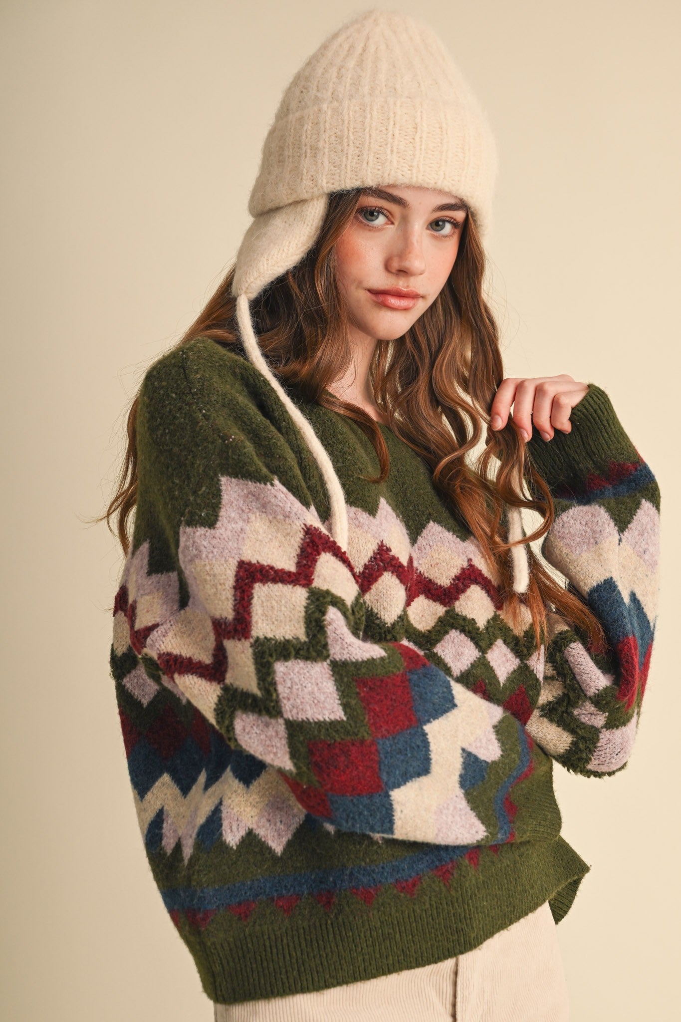 Alpine Mosaic Fuzzy Knit Sweater - Westly