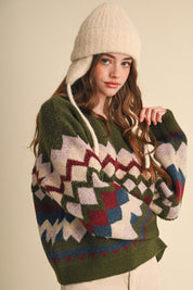 Alpine Mosaic Fuzzy Knit Sweater - Westly
