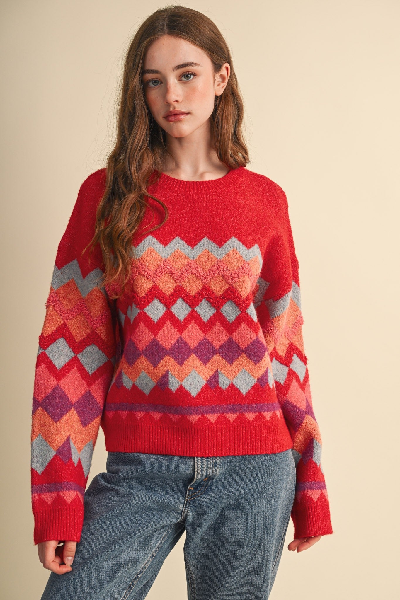 Alpine Mosaic Fuzzy Knit Sweater - Westly