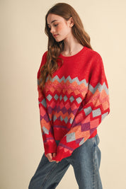 Alpine Mosaic Fuzzy Knit Sweater - Westly