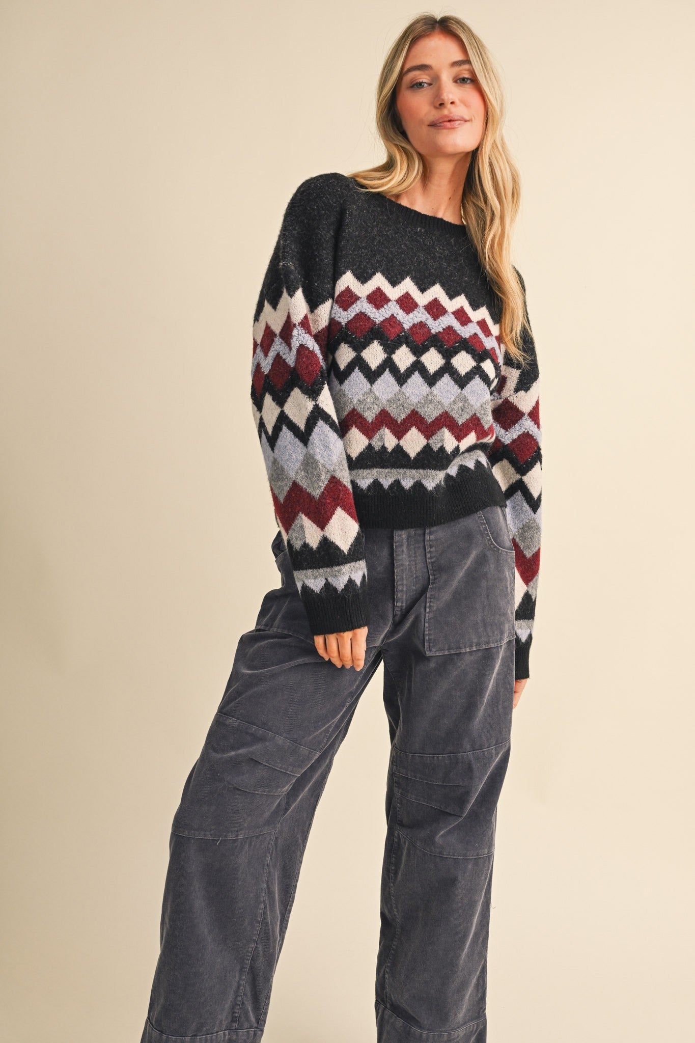Alpine Mosaic Fuzzy Knit Sweater - Westly