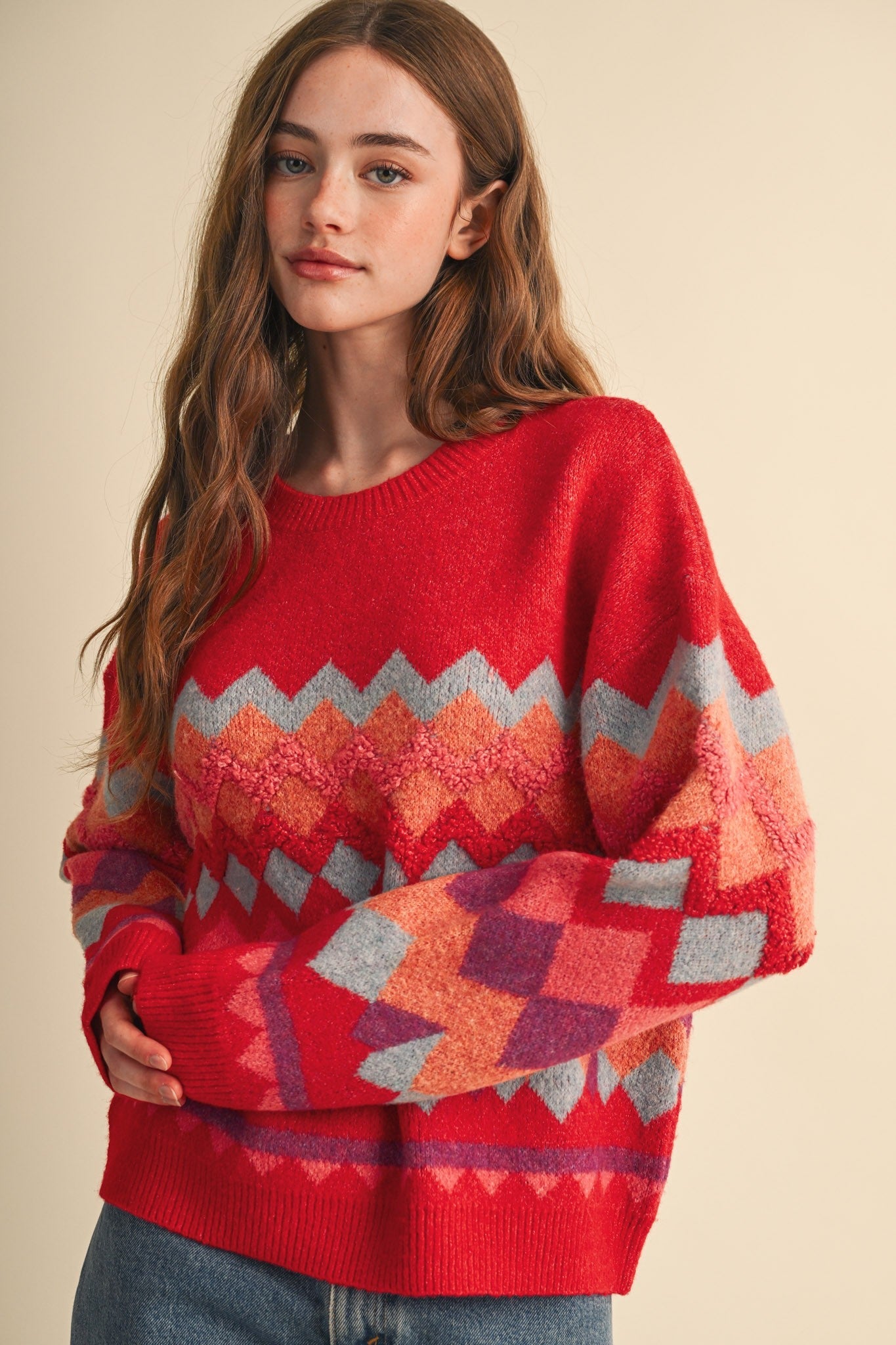 Alpine Mosaic Fuzzy Knit Sweater - Westly