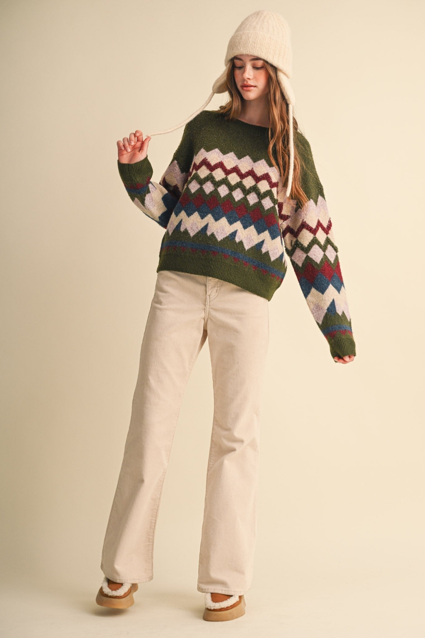 Alpine Mosaic Fuzzy Knit Sweater - Westly