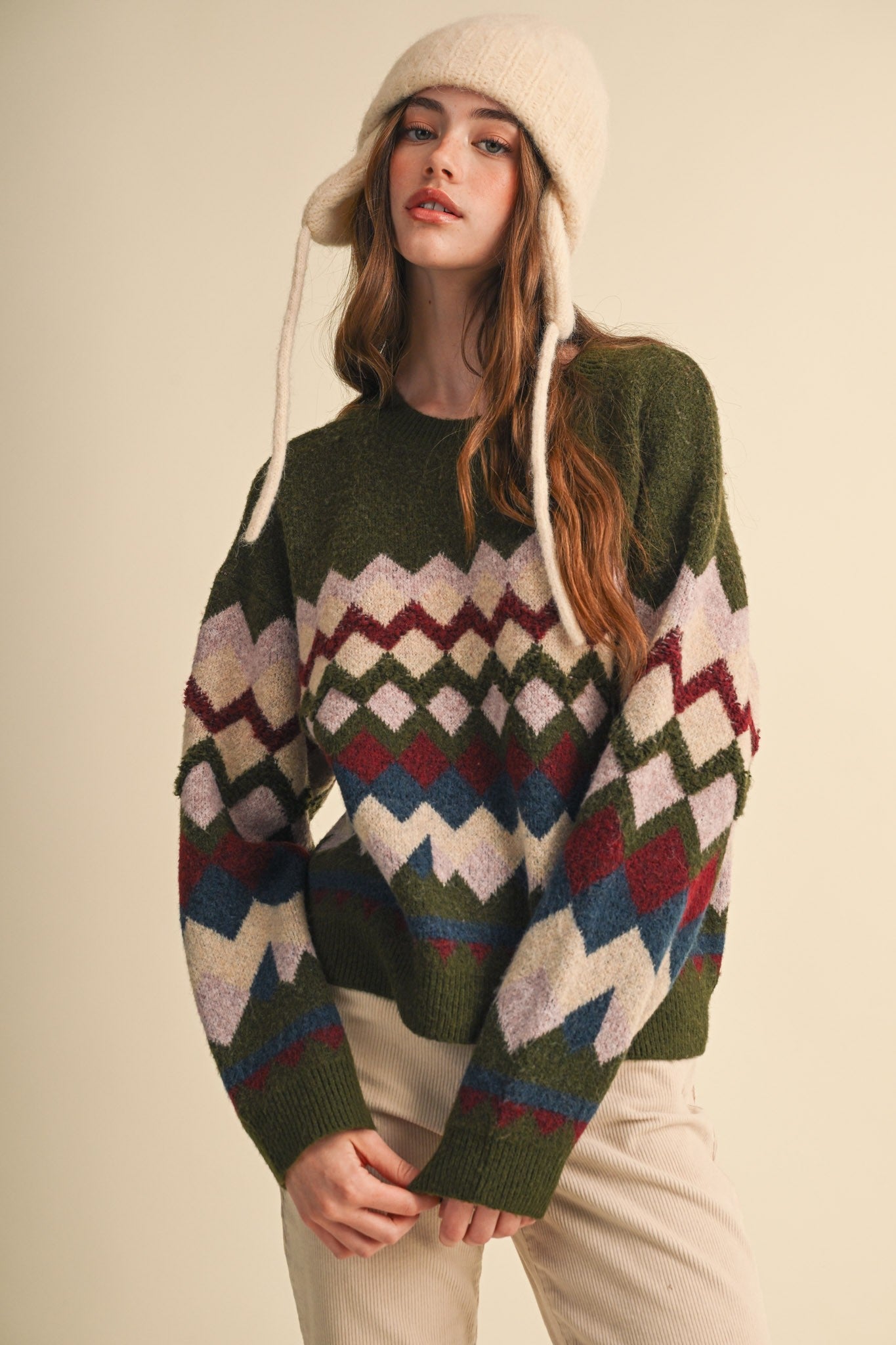 Alpine Mosaic Fuzzy Knit Sweater - Westly