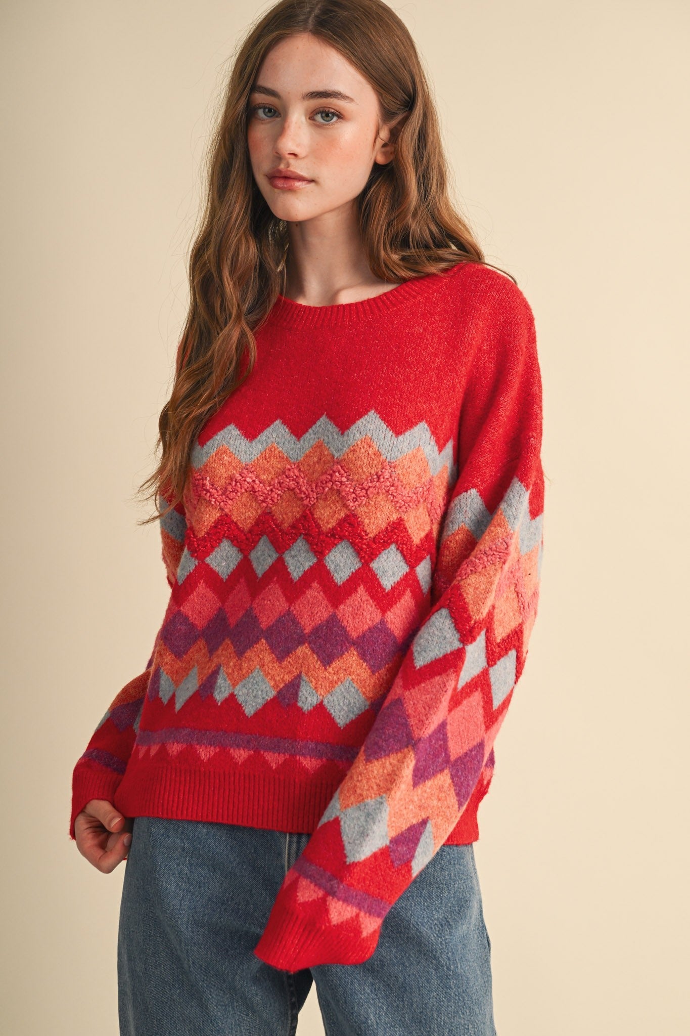 Alpine Mosaic Fuzzy Knit Sweater - Westly