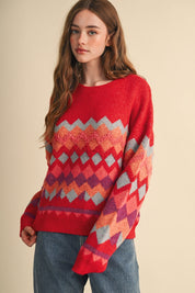 Alpine Mosaic Fuzzy Knit Sweater - Westly