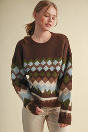 Alpine Mosaic Fuzzy Knit Sweater - Westly