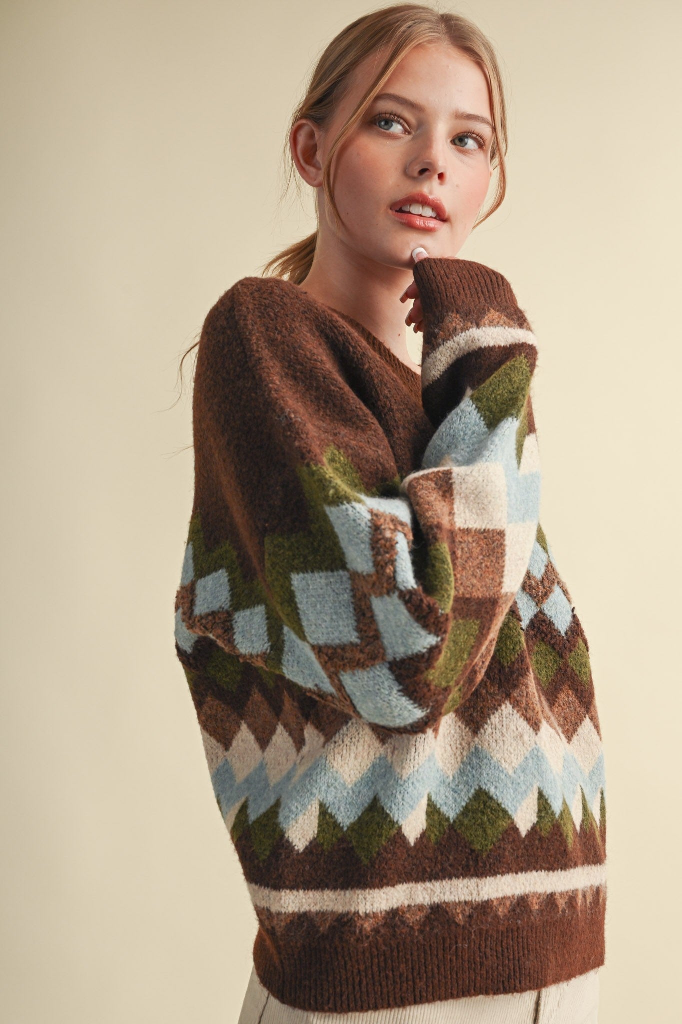 Alpine Mosaic Fuzzy Knit Sweater - Westly