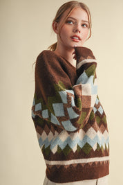 Alpine Mosaic Fuzzy Knit Sweater - Westly