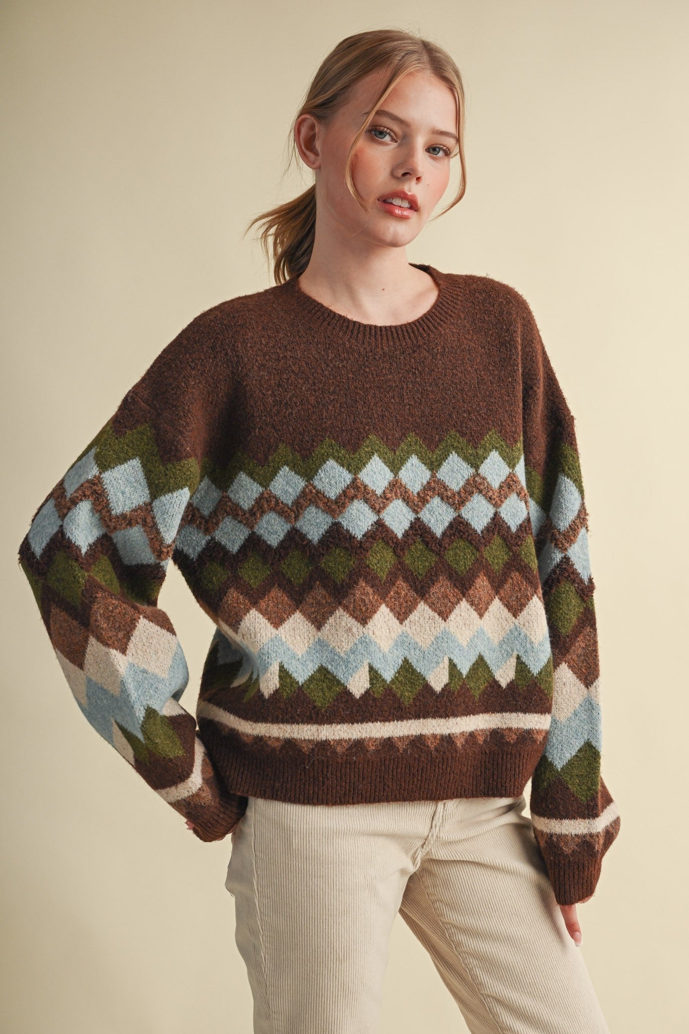 Alpine Mosaic Fuzzy Knit Sweater - Westly