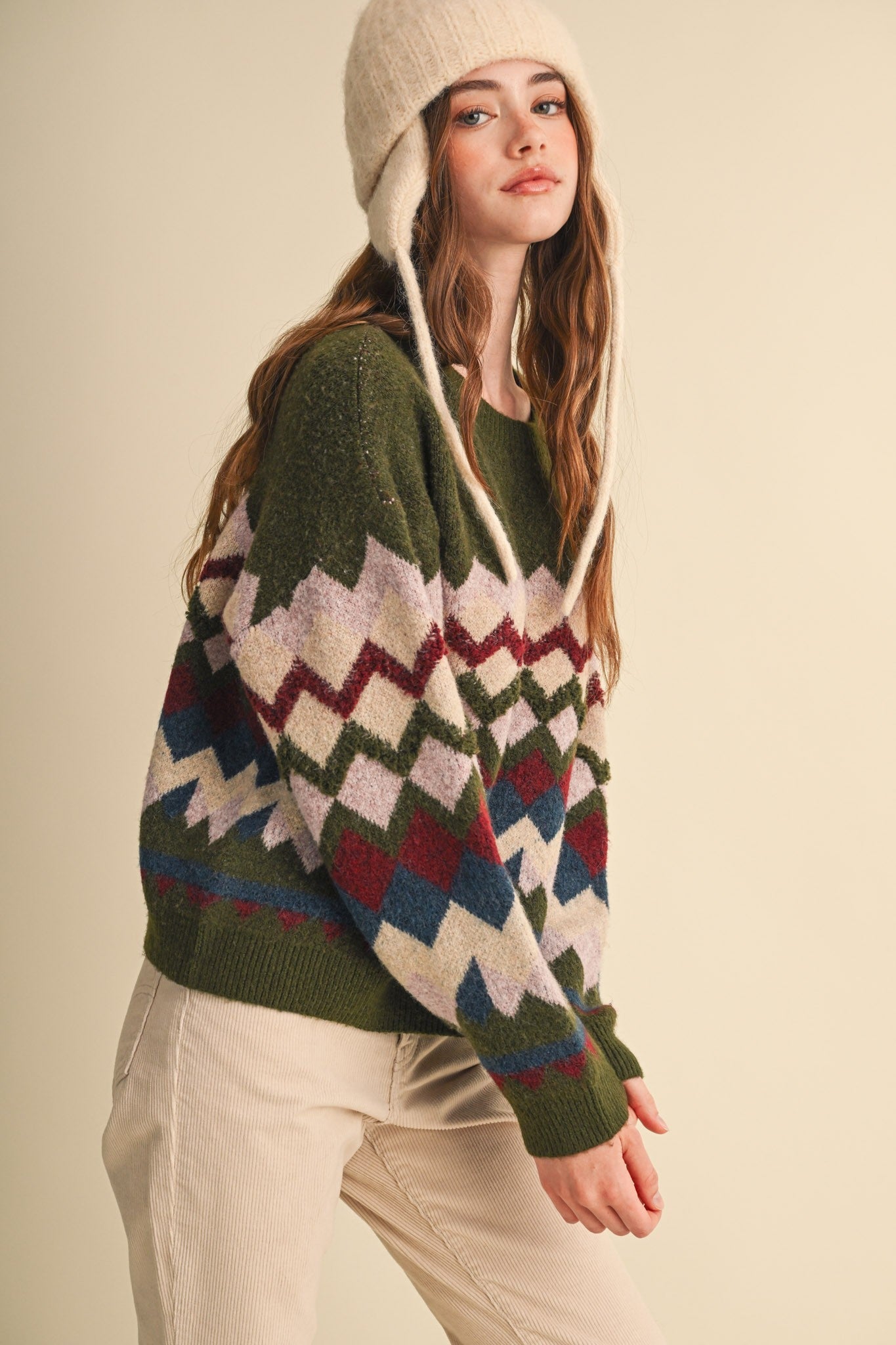 Alpine Mosaic Fuzzy Knit Sweater - Westly