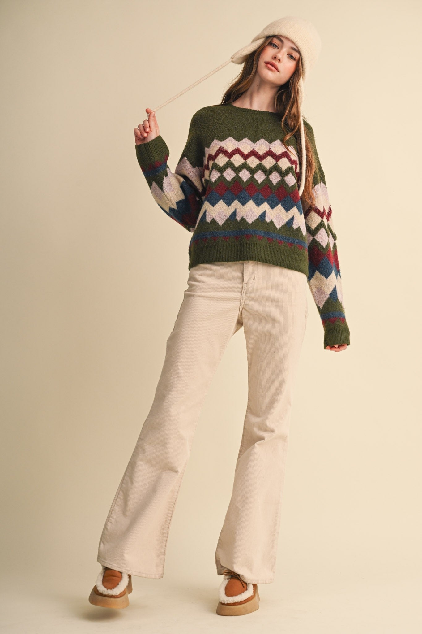 Alpine Mosaic Fuzzy Knit Sweater - Westly