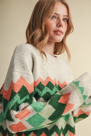 Alpine Mosaic Fuzzy Knit Sweater - Westly