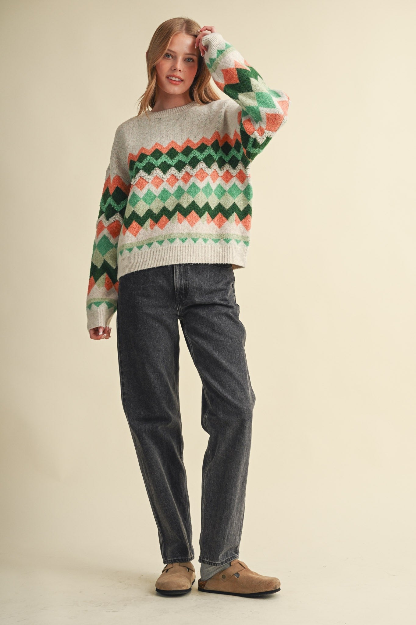 Alpine Mosaic Fuzzy Knit Sweater - Westly