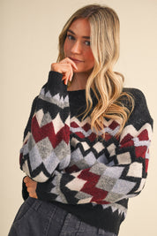 Alpine Mosaic Fuzzy Knit Sweater - Westly