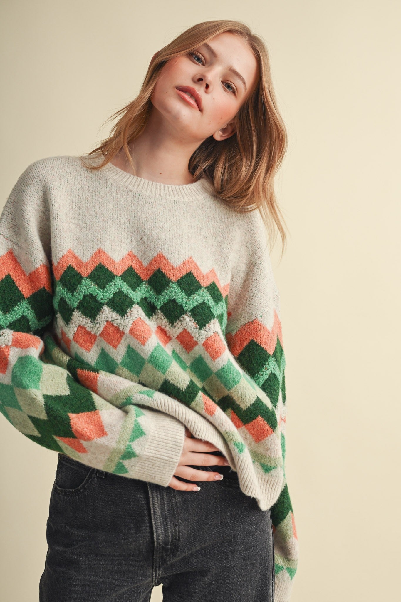 Alpine Mosaic Fuzzy Knit Sweater - Westly