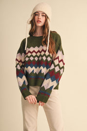 Alpine Mosaic Fuzzy Knit Sweater - Westly