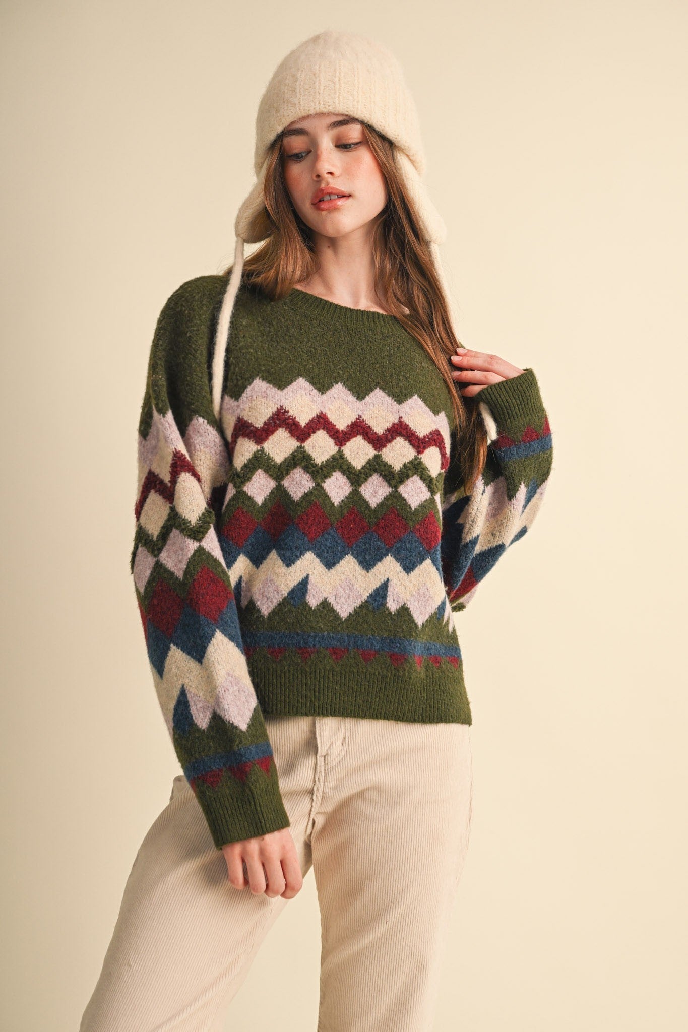 Alpine Mosaic Fuzzy Knit Sweater - Westly
