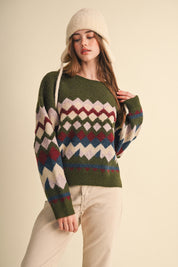 Alpine Mosaic Fuzzy Knit Sweater - Westly