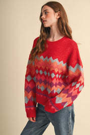Alpine Mosaic Fuzzy Knit Sweater - Westly